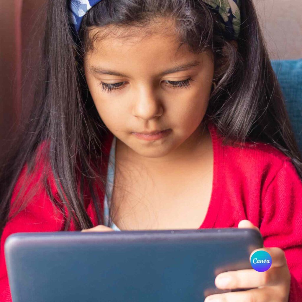 Kid using tablet computer - exposure to blue light